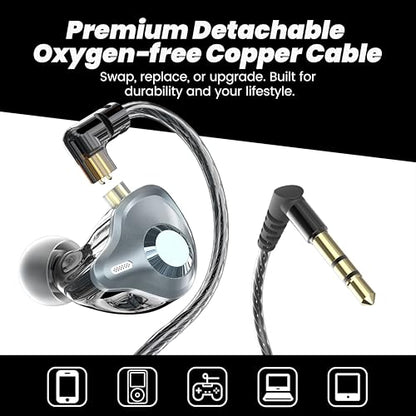 in Ear Monitor Headphones, HiFi IEM Wired Earbuds, Deep Bass Sound Isolating Earphones with USB C to 3.5mm Adapter and Detachable 2 Pin Cable for Singer/ Musicians/ Drummers