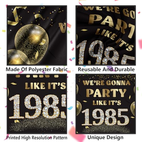 We’re Gonna Party Like It’s 1985 Birthday Banner Backdrop, Cheer to 41 Years Birthday Banner, 40th Birthday Party Supplies for Men Women Photography Decorations Black and Gold Glitter Favors - size: 1985