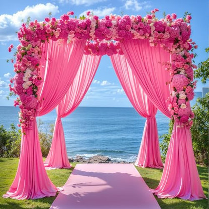Hot Pink Backdrop Curtains 8 x 10 ft for Photo Background Wrinkle-Free - color: Hot Pink, size: W4' x H10'(2 panels)