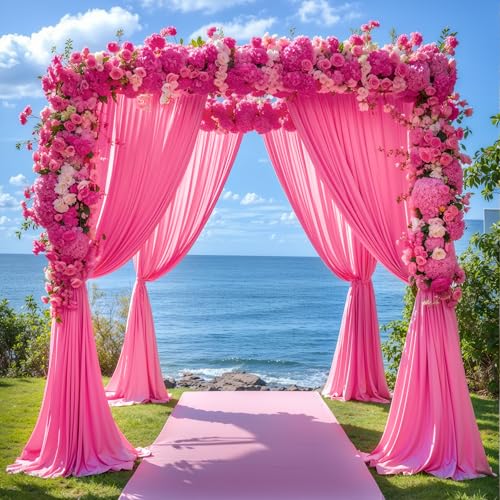 Hot Pink Backdrop Curtains 16 x 10 ft for Photo Background Wrinkle-Free - color: Hot Pink, size: W4' x H10'(4 panels)