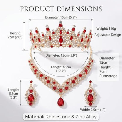 Tiaras Crowns for Women,Wedding Jewelry Set, Tiaras Necklace Earrings Crystal Bridal Wedding Jewelry Sets for Brides Bridesmaid Prom Costume Accessories - color: Gold whtie