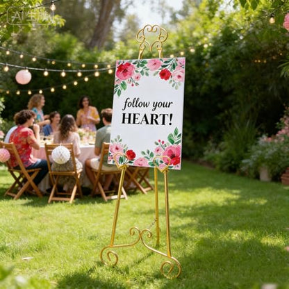 Gold Easel,Golden Adjustable Display Easel Stand with Chain for Sign, Painting, Artwork, Picture Frames, Wedding & Shower Signage and More