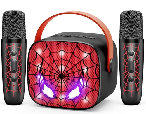 Cool Mini Karaoke Machine Toys: Kids Microphone Toys Birthday Gifts Age 3-12+ LED Portable Bluetooth Speaker with 2 Wireless Mic Gift Toy for 4 5 6 7 8 9 Years Old Girls Boys - color: Black