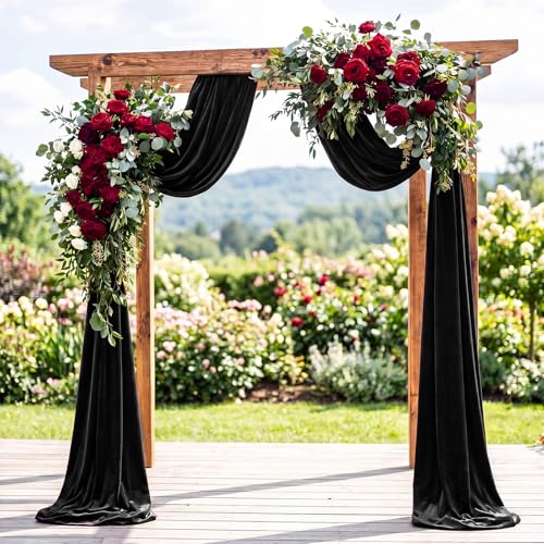 Hunnmingre 2 Pcs 5 X10 ft Velvet Curtains Backdrop Drapes, Black | Wrinkle Free Silky, Velvet Wedding Backdrop Drapes, Photo Curtains for Parties Birthday Baby Shower Photography Background - color: Black