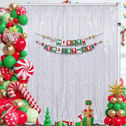 Silver Sequin Backdrop Curtain Drapes 8ftx8ft Glitter Fabric Photo Backdrop | Twilight Sparkle Photo Backdrop Curtain for Wedding/Baby Shower/Pincess Happy Birthday /Graduations/New Years/Theme Party - color: Silver, size: 8ftx8ft