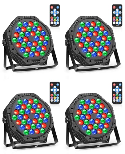 Stage Lights 4 Pack 36 LED Par Light Corded RGB DJ Party Uplights with Sound Activated and DMX Control for Disco, Wedding, Club, Birthday, Stage Lighting (4 Pack) - color: 4 Pack
