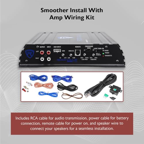 Rockville RV12.2B Dual 12" Car Subwoofer Enclosure with Mono Amplifier | 1200W Peak / 400W RMS, CEA Rated, 8 AWG Wiring Kit, Ported 15 Degree Cabinet, Bass Knob