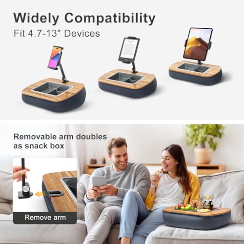 ERGONOV Tablet Pillow Stand for Lap, Adjustable iPad Holder with Snack Bowl | 360° Rotating Clip for 4.7-13" Kindle, Phone, iPad. Ideal for Hands-Free Reading and Relaxation on Bed, Couch, Recliner -Gray - color: Muted gray