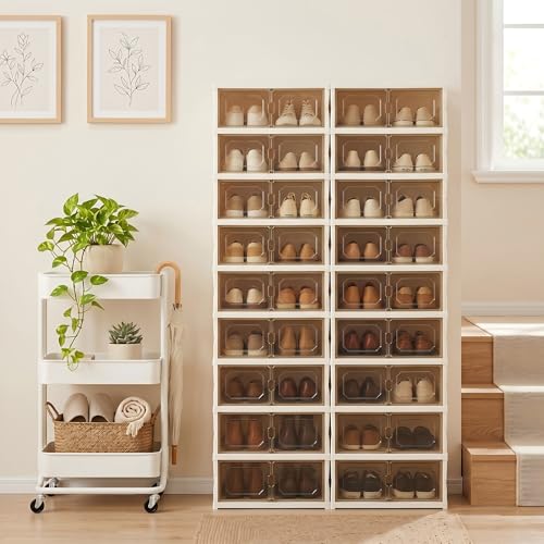 Foldable Shoe Rack Set of 2, 9 Tier Collapsible Shoe Rack with Magnetic Doors, Large Capacity Clear Display Cabinet with Wheels for 18 Pairs, Apartment Entryway - size: 9 Layers-C