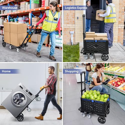 KEDSUM 4-in-1 Convertible Dolly Cart with Folding Crate, 600LBS Heavy Duty Hand Truck Dolly, Hand Truck with Adjustable Handle Angle & Expandable Base for Home,Warehouses,Dorm, Collapsible - size: 600LBS-6 Wheels with Folding Crate