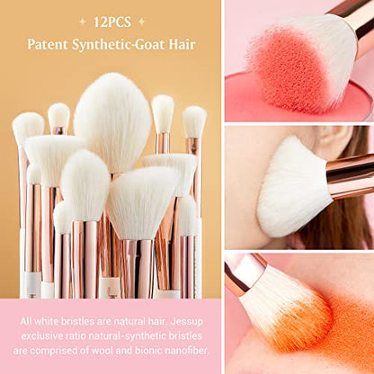 Jessup Brand 25pcs Professional Makeup Brush set Beauty Cosmetic Foundation Power Blushes eyelashes Lipstick Natural-Synthetic Hair Brushes set (Pearl White/Rose Gold) - color: Pearl White/Rose Gold