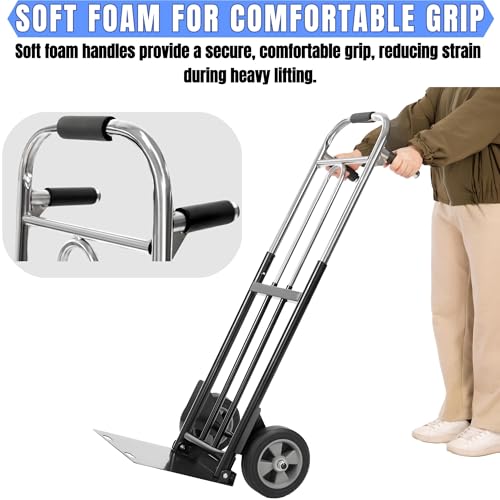 Folding Hand Truck Dolly - 600 LB Capacity, Heavy-Duty Wheels and Compact Design for Moving Heavy Loads in Warehouses, Offices, Homes, and Shopping