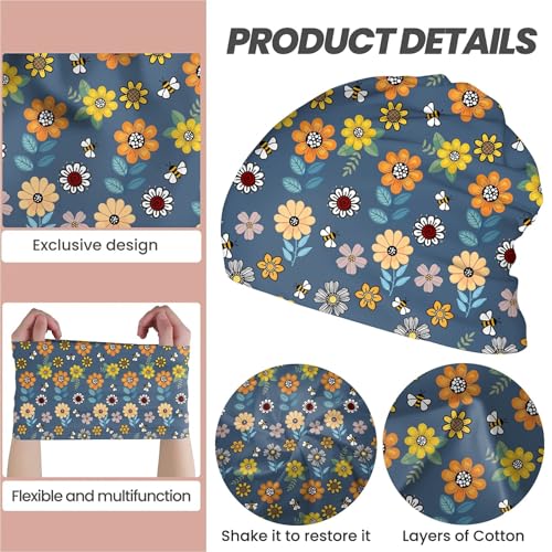Art Owl Women's Slouchy Beanie Hat Cute Turban Hats Cancer Headwear Caps Baggy Skull Sleep Scarf - color: Cartoon Bee Flower