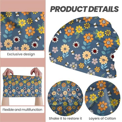 Art Owl Women's Slouchy Beanie Hat Cute Turban Hats Cancer Headwear Caps Baggy Skull Sleep Scarf - color: Cartoon Bee Flower