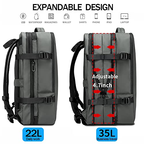 BANGE 35L Carry on Backpack,Travel Backpack for Women Men Airline Approved Gym Backpack Waterproof Business Laptop Daypack… - color: Grey, size: 35L(expansion)