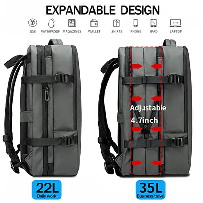 BANGE 35L Carry on Backpack,Travel Backpack for Women Men Airline Approved Gym Backpack Waterproof Business Laptop Daypack… - color: Grey, size: 35L(expansion)