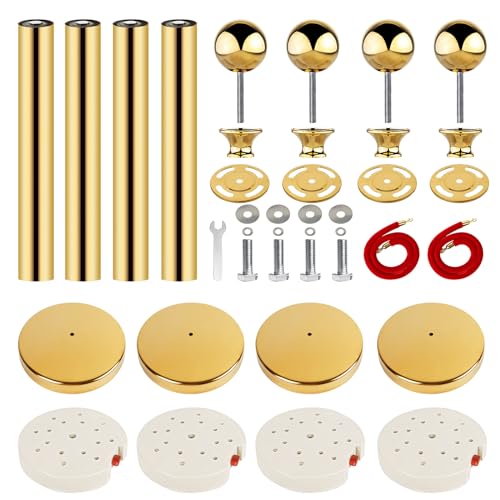 Stainless Steel Stanchion Post Queue 5 ft Red Velvet Rope Red Carpet Ropes and Poles Crowd Control Barriers Sand Injection Hollow Base and Velvet Ropes Set for Party Supplies (8 Pieces, Gold) - color: Gold-8PCS