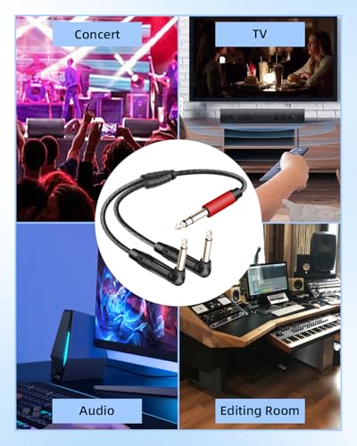 Guitar Cable 1/4 inch TRS Stereo to Right Angle Dual 1/4 inch TS Mono Insert Cable,Stereo Y Splitter Cable,6.35mm TRS Male to 90 Degree Dual 6.35mm TS Male Audio Cord(1.64FT/0.5M) - style: 6.35 TRS to 90 Dual 6.35 TS(1.64FT/0.5M)
