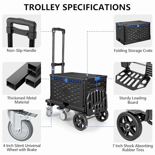 KEDSUM 4-in-1 Convertible Dolly Cart with Folding Crate, 600LBS Heavy Duty Hand Truck Dolly, Hand Truck with Adjustable Handle Angle & Expandable Base for Home,Warehouses,Dorm, Collapsible - size: 600LBS-6 Wheels with Folding Crate