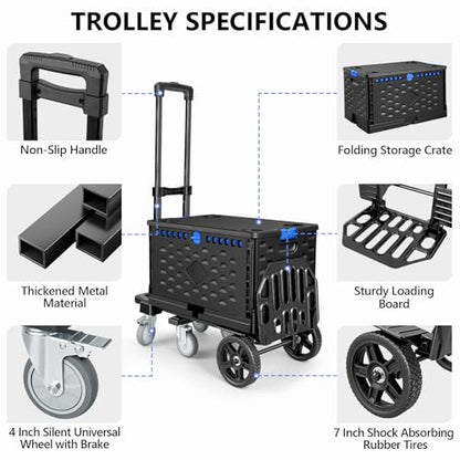 KEDSUM 4-in-1 Convertible Dolly Cart with Folding Crate, 600LBS Heavy Duty Hand Truck Dolly, Hand Truck with Adjustable Handle Angle & Expandable Base for Home,Warehouses,Dorm, Collapsible - size: 600LBS-6 Wheels with Folding Crate