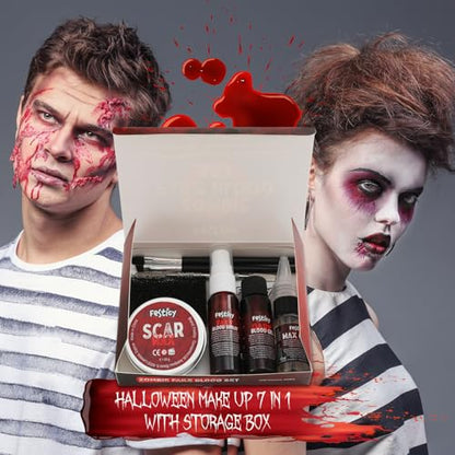 Festicy Halloween SFX Makeup Kit 2024 I Washable Fake Blood, Scar Wax, Fake Blood Spray I Perfect for Halloween Blood I Halloween makeup kit, Zombie makeup kit, Vampire makeup kit, Vampire blood