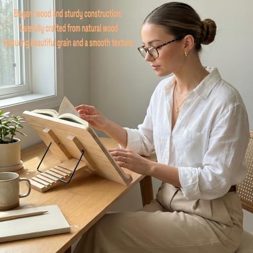 Reading Rack Wooden Bookshelf - Book Stand Foldable with 8 Adjustable Positions and Page Clips,Suitable for cookbooks、iPads、laptops、Sheet Music、and Reading Stands - size: 11x7.9inch