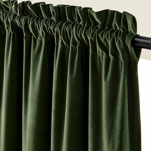 Moss Earthy Curtains Luxury Rod Pocket 52×102 Inch 2 Panels | Soft Velvet, Room Darkening, For Bedroom & Living Space, Light Shifting Texture, Elegant Drape, Calm - color: R | Moss, size: 52"W x 102"L (Pack of 2)