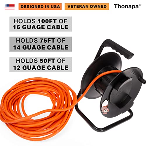 Thonapa Extension Cord Storage Reel with Metal Stand, Black