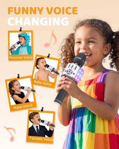 Amazmic Kids Karaoke Microphone Machine Toy, Bluetooth Portable Wireless Handheld Microphone with LED Lights, Gift for Children & Adults for Birthday Party, Home KTV (Gray) - color: Gray
