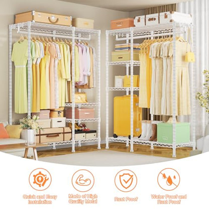 F4 Heavy Duty Clothes Rack (With Hanger Rod) Freestanding Clothing Racks for Hanging Clothes，Adjustable Closet Organizer System, Portable Garment Rack 45"W x 15.8"D x 71.3"H,Max Load 600LBS,White - color: White, style: Freestanding