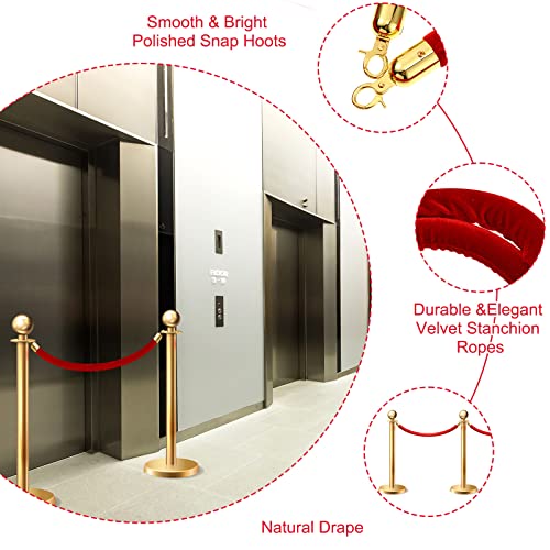 6 Pieces Velvet Stanchion Rope Bulk 4 Feet Party Crowd Control Barrier Safety Velvet Rope with Gold Hook for Movie Theater Opening, Hotel, Carpet, Not Include Stanchion Post(Red) - color: Red