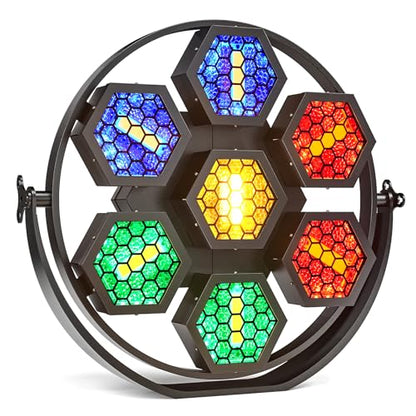 7X50W COB Hexagonal Retro Stage Lights with RGB 63LED DMX Aluminum Background Wash Strobe Par Light for Stages Wedding DJ Party Club Disco Event Church
