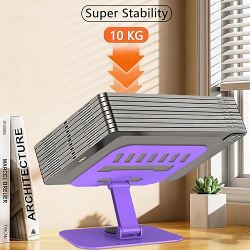 Metal Tablet Stand Holder Adjustable for iPad Kindle Tab, Purple | 360° Rotation, Stability Base, Fully-Fold, Compatible with 4-13" Tablet, iPad Pro/Air 11” 13”, Kindle 11, Galaxy Tab S11 A11 - color: Purple