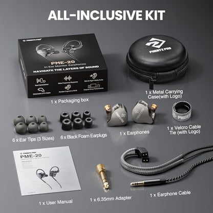 Phenyx Pro Hybrid Dual Driver in-Ear Monitor Earphones PME-20 | Noise-Isolating Stereo IEM, Detachable 2-Pin Cable, Tangle-Free Design, Singers, Musicians, Gaming
