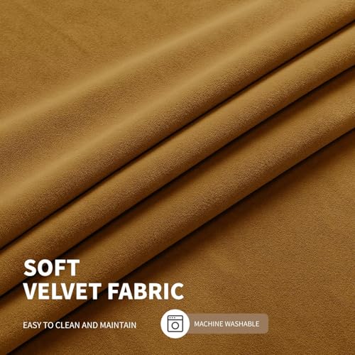 CUCRAF Gold Brown Velvet Curtains 84 inches Long, Soft Room Darkening Rod Pocket Blackout Curtain, Thermal Insulated Noise Reduction Window Drapes for Living Room Bedroom (52 x 84 Inch, 2 Panels) - color: Gold, size: 52"W x 84"L (Pack of 2)