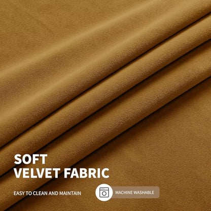 CUCRAF Gold Brown Velvet Curtains 84 inches Long, Soft Room Darkening Rod Pocket Blackout Curtain, Thermal Insulated Noise Reduction Window Drapes for Living Room Bedroom (52 x 84 Inch, 2 Panels) - color: Gold, size: 52"W x 84"L (Pack of 2)