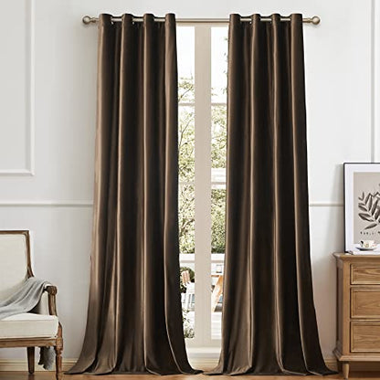 BULBUL Velvet Brown Grommet Blackout Curtains 72 inch for Living Room - color: Brown, size: 52"W x 72"L (Pack of 2)