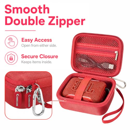Hard EVA Carrying Case Compatible with JBL Go 5/4/3 Ultra-Portable Speaker | Travel Storage Bag with Mesh Pocket, Double Zipper, Stay-In-Place Strap, Detachable Handle, Carabiner, Case Only，Red - color: Red