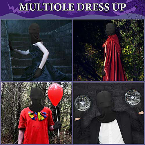 Coume 8 Pcs Halloween Faceless Mask and Gloves Full Face Mask Spandex Gloves Head Spandex Hood Cosplay Adult Costume - color: Black