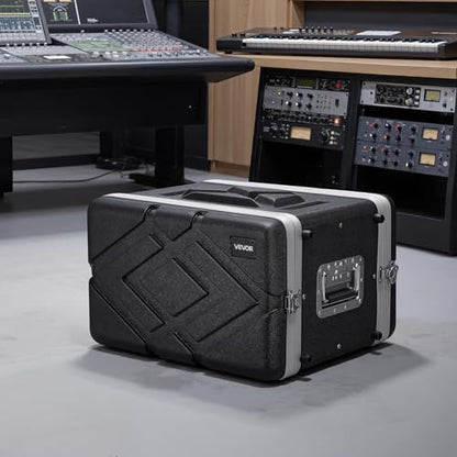 VEVOR 6U Rack Case, 14 in Depth, Server Rack Cabinet Shallow with ABS Construction, Recessed Twist Latches, Detachable Front & Back Cover, Easy Installation, for Amplifier, 11.4 in Internal Depth - size: 17.52 x 13.39 x 20.87 Inches