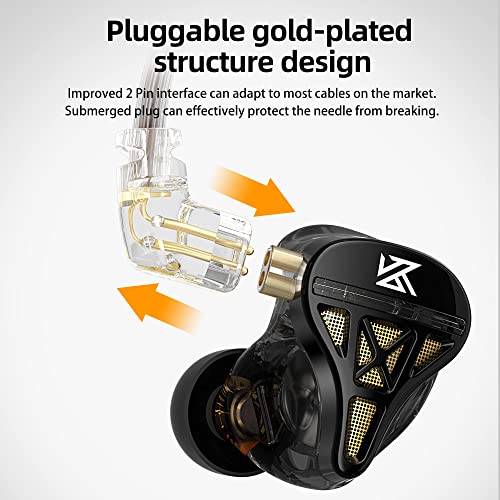 KZ DQS Semi-Open in-Ear Earphones with Mic, Black | HiFi Musician Monitor IEM, Dynamic Driver Earbuds, Semi-Open Wired Headphones, Detachable 2-Pin Cable, Bass Gaming Headset - size: With Microphone