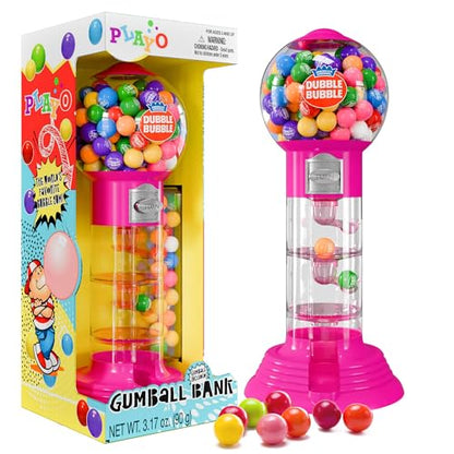 PlayO 10.5" Gumball Machine for Kids, Spiral Style Candy Dispenser for Gifts, Parties or Events - Bubblegum Machine w/Gumb Balls Included - color: Pink