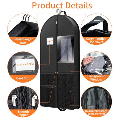 Suit Garment Clothes Travel Bag: 54 inch Lightweight Foldable Black Short Fabric Breathable - Hanging Storage Cover Pockets Zipper for Men - Wardrobe Carry Coat Jacket Uniform Tuxedo Shirt - size: 54"1Pack
