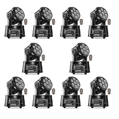 10PCS U`King Moving Head Light RGBW Stage Lighting DJ Lights 7 x 10W LED Beam Spotlight 9/14 CH Wash Light with DMX and Sound Activated for Church Wedding Bar Christmas and Halloween - color: 10 Pack
