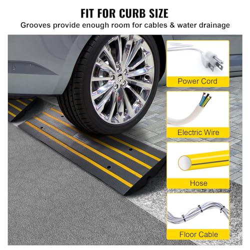 VEVOR Rubber Curb Ramps for Driveway, 2 Pack Threshold Bridge, 33069 lbs Load Capacity, 2.5" Rise, with Reflective Safety Strips, Ideal for Cars, RVs, Scooters and Motorcycles to Prevent Car Scraping | Rubber Curb Ramps with Reflective Safety Strips, Prev