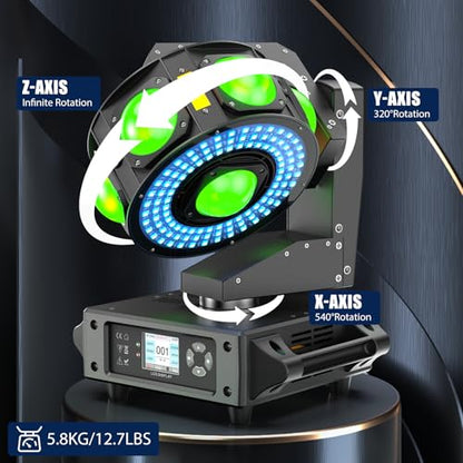 6PCS Moving Head DJ Lights, Infinite 3-Axis Rotation, 7x2° Narrow-Beam LEDs + 108-LED Rotating Halo with 30 Effects, Sound/DMX Control (19/25CH) for Wedding Parties, Bars & Nightclubs - color: 6-pack