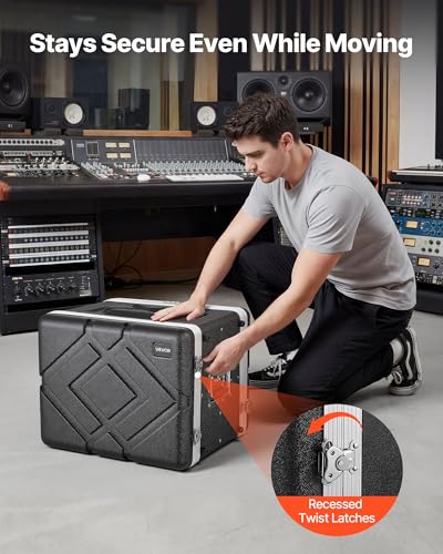 VEVOR 8U Rack Case, 14 in Depth, Server Rack Cabinet Shallow with ABS Construction, Recessed Twist Latches, Detachable Front & Back Cover, Easy Installation, for Amplifier, 11.4 in Internal Depth - size: 17.52 x16.73x20.87 in