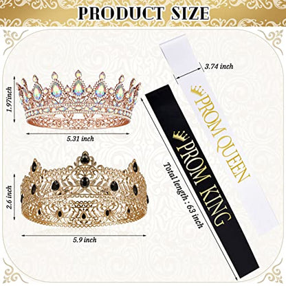 4 Pcs Prom King Queen Crowns Gold,M,AB Diamond | Gold Tiaras with AB Diamond Stones, Sashes Included, Royalty Crowns for Homecoming Birthday Halloween Wedding Party Costume - color: AB Diamond