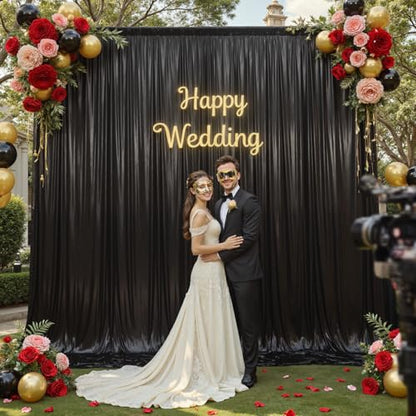 10x10ft Black Shimmer Backdrop Curtains Wedding Party Glitter Sequin Curtain Backdrop Fabric Drapes Backdrop Bridal Baby Shower Birthday Christmas Photoshoot Background Photography 5x10FT，2 Panels - color: Black, size: 10ft X 10ft(2 Panels 5ft X 10ft)