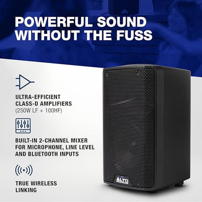 Alto TX408 350W 8" Powered PA Speaker | TWS Bluetooth, 2-Channel Mixer, and Monitor Mode for Bands, DJs, Rehearsals, and Venues - size: 8" PA Speaker